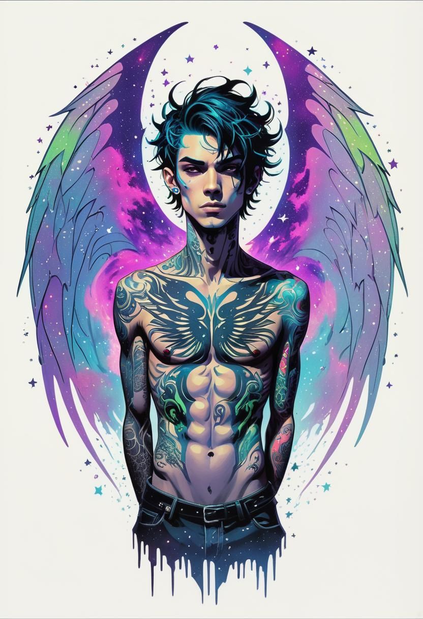 Ethereal Grunge Demonic Figure Embracing Celestial Chaos