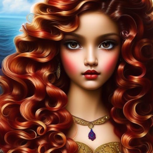 Hispanic Girl with Red Hair in Art Deco Frame