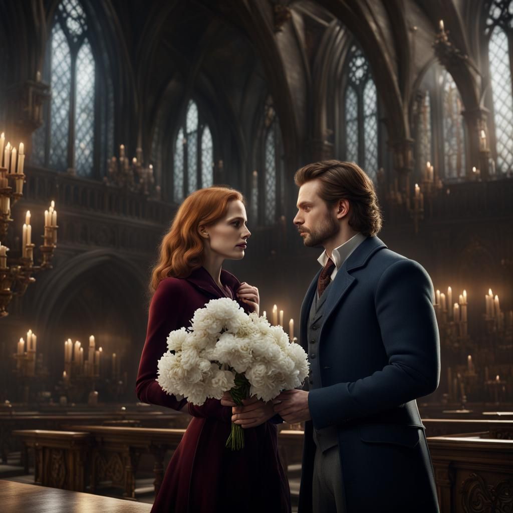 Sebastian Stan and Jessica Chastain: Hogwarts Scene