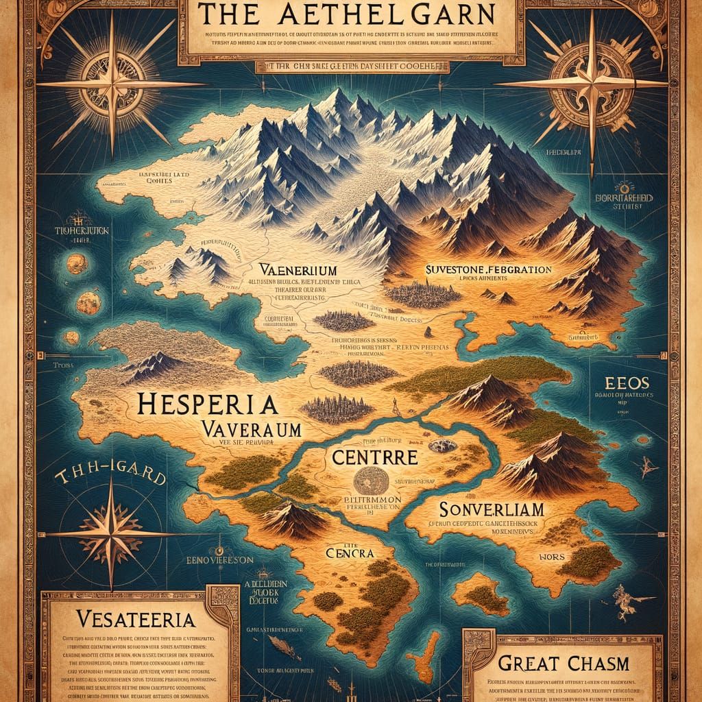 Fantasy World Map of Aethelgard on Parchment