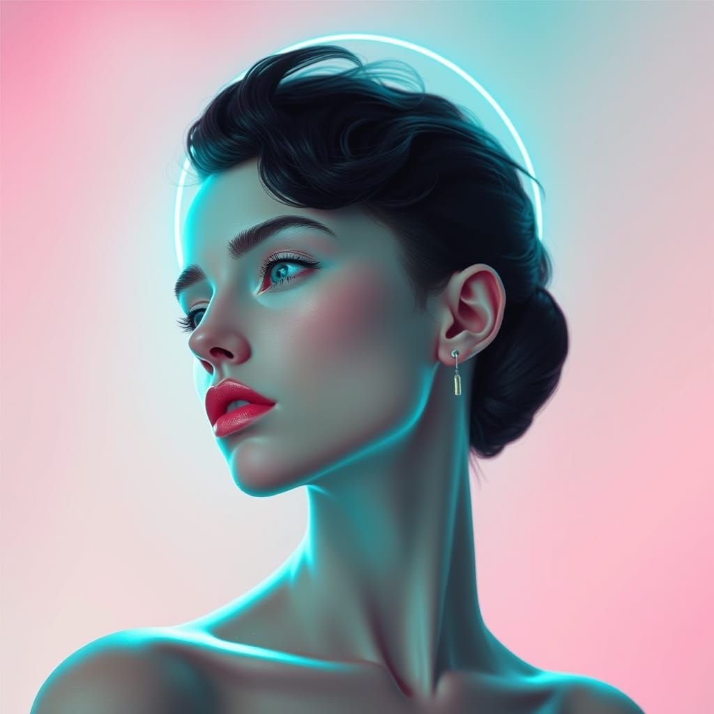 Androgynous Portrait with Halo in Art Nouveau Style