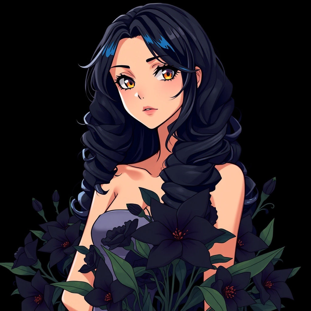 Elegant Girl with Black Flowers, Manga Scan Art