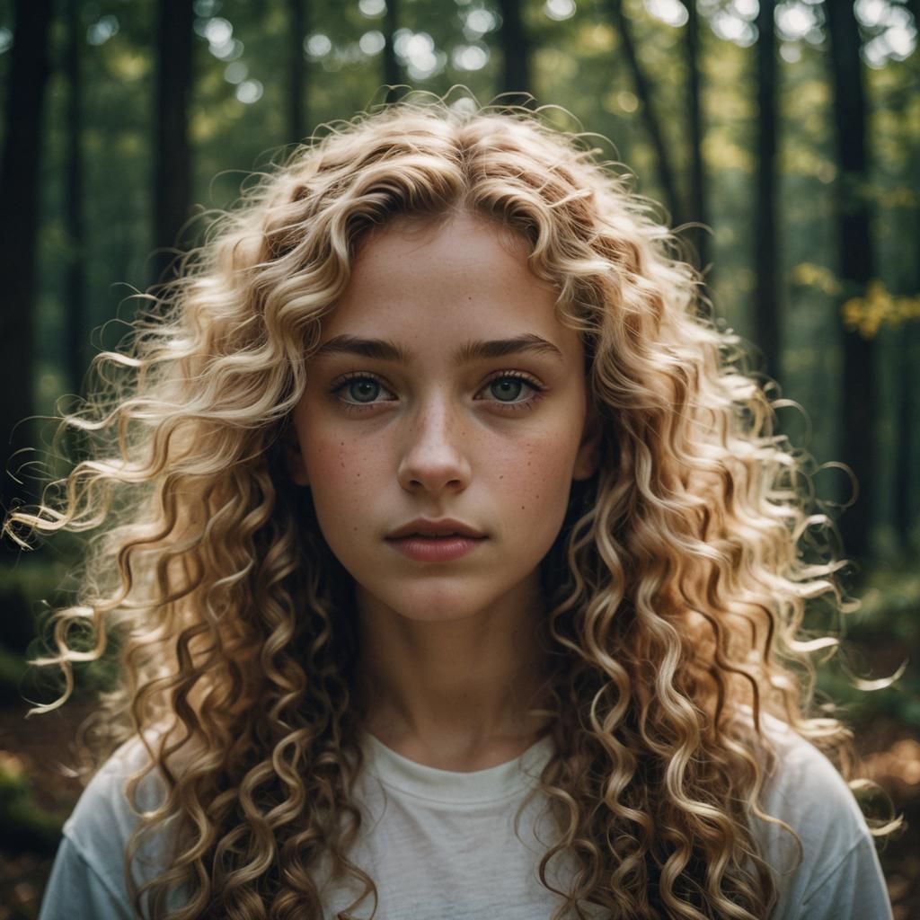 Dramatic Portrait of Blonde Girl with Curly Hair