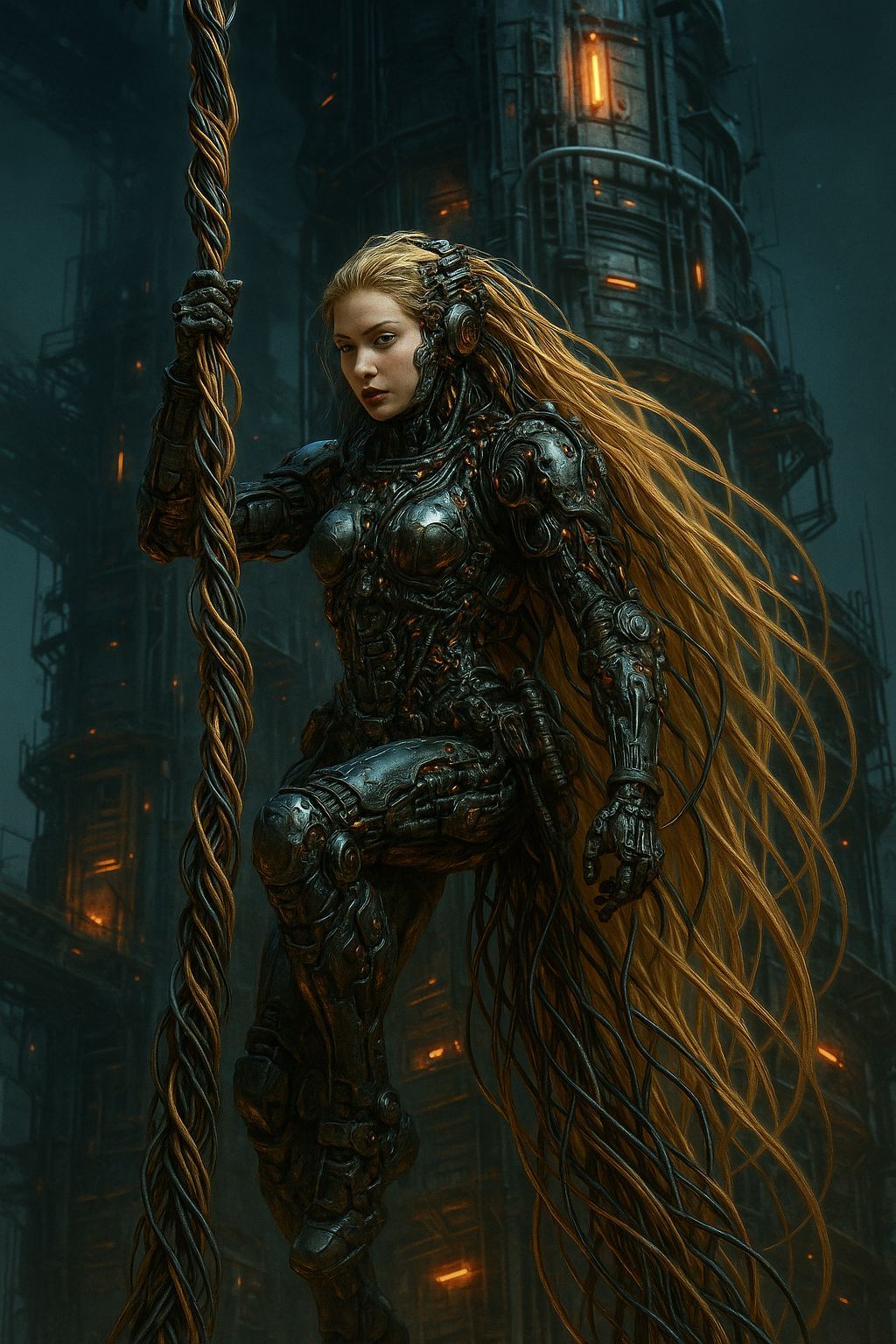 Cyborg Rapunzel Escapes Sci-Fi Tower