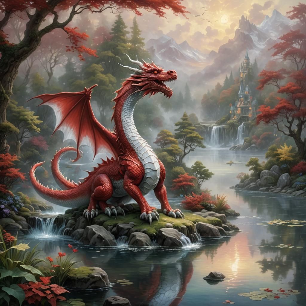 Red and White Dragon Drinks in Ethereal Fantasy