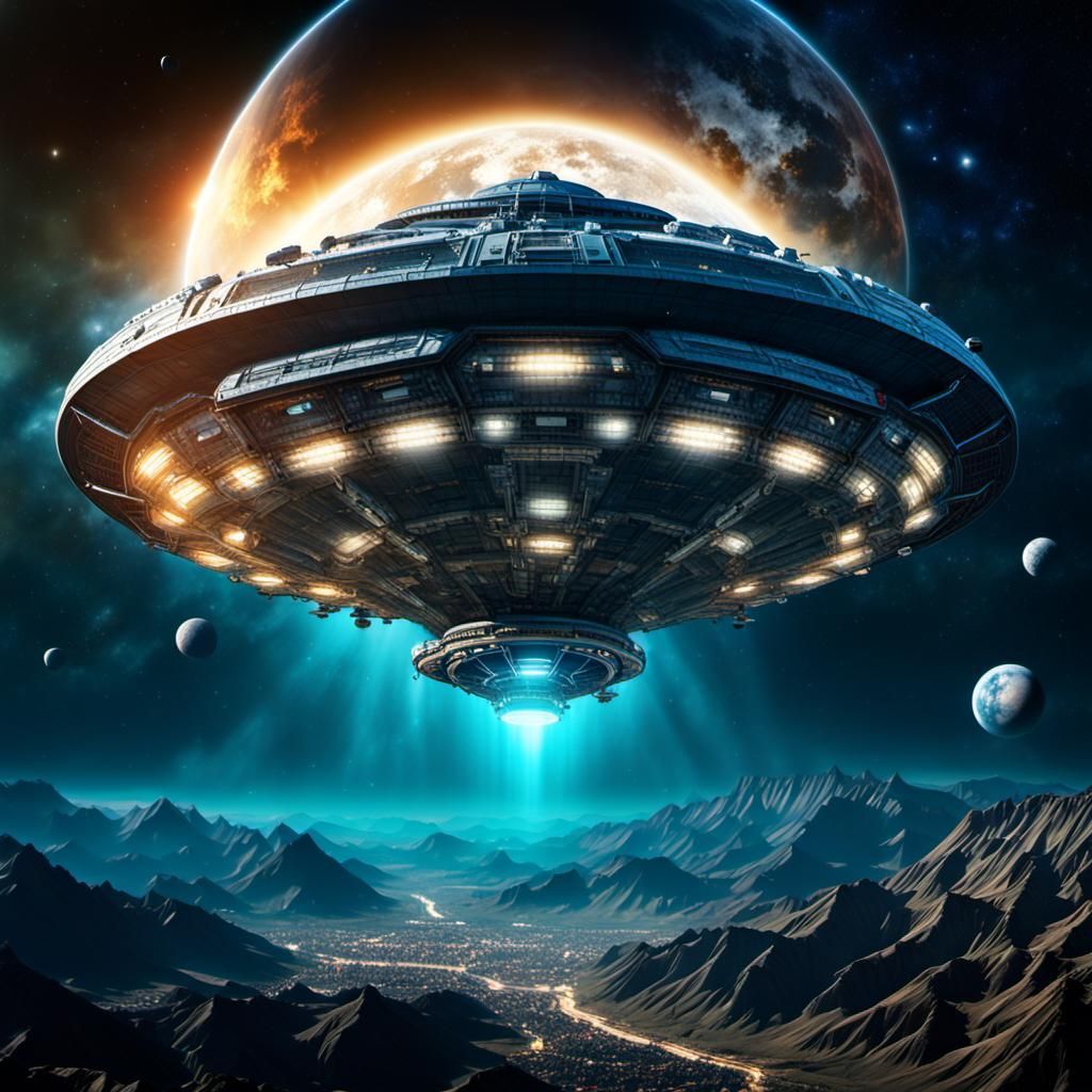 Alien Mothership Approaches Earth: Hyperrealistic Digital Ar...