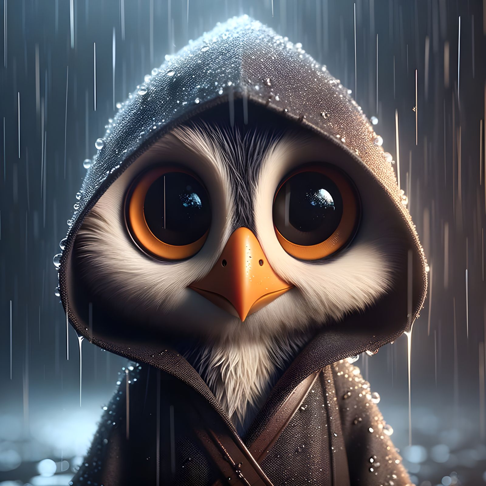 Mysterious Birdman in Rainy Night