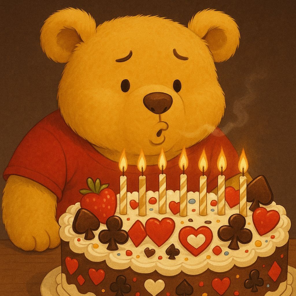 Teddy Bear Celebrates Birthday with Cake