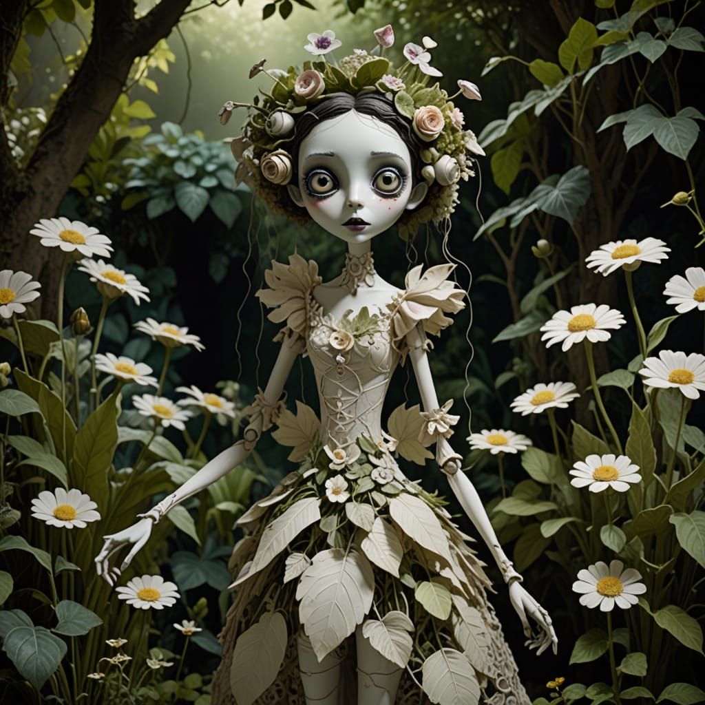 Surreal Plant-Human Hybrid with Porcelain Head in Whimsical ...