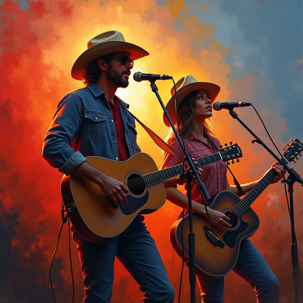 Vibrant Country Band Performance in Summer Sunset Colors