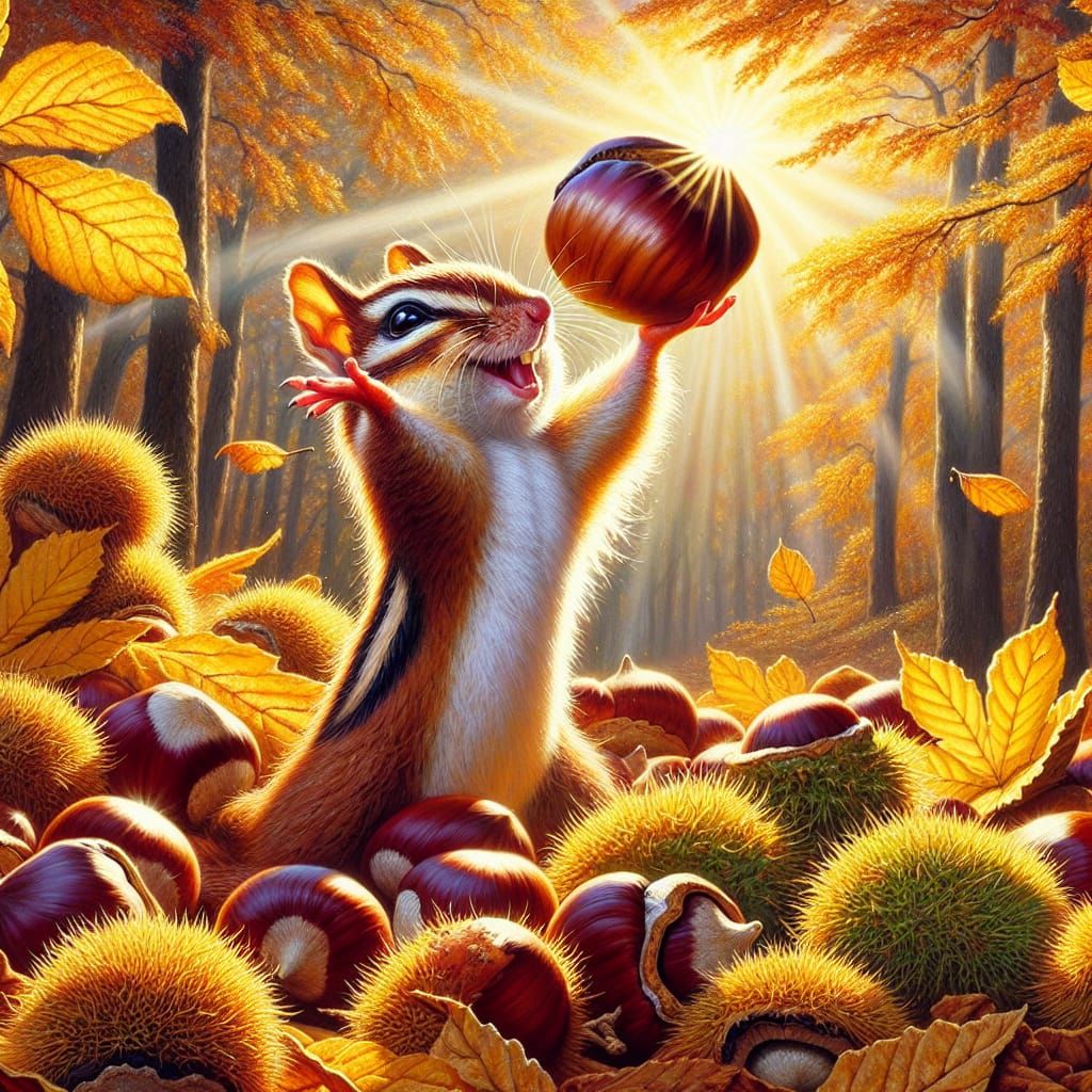Joyful Chipmunk Harvest Scene in Neo-Impressionist Style