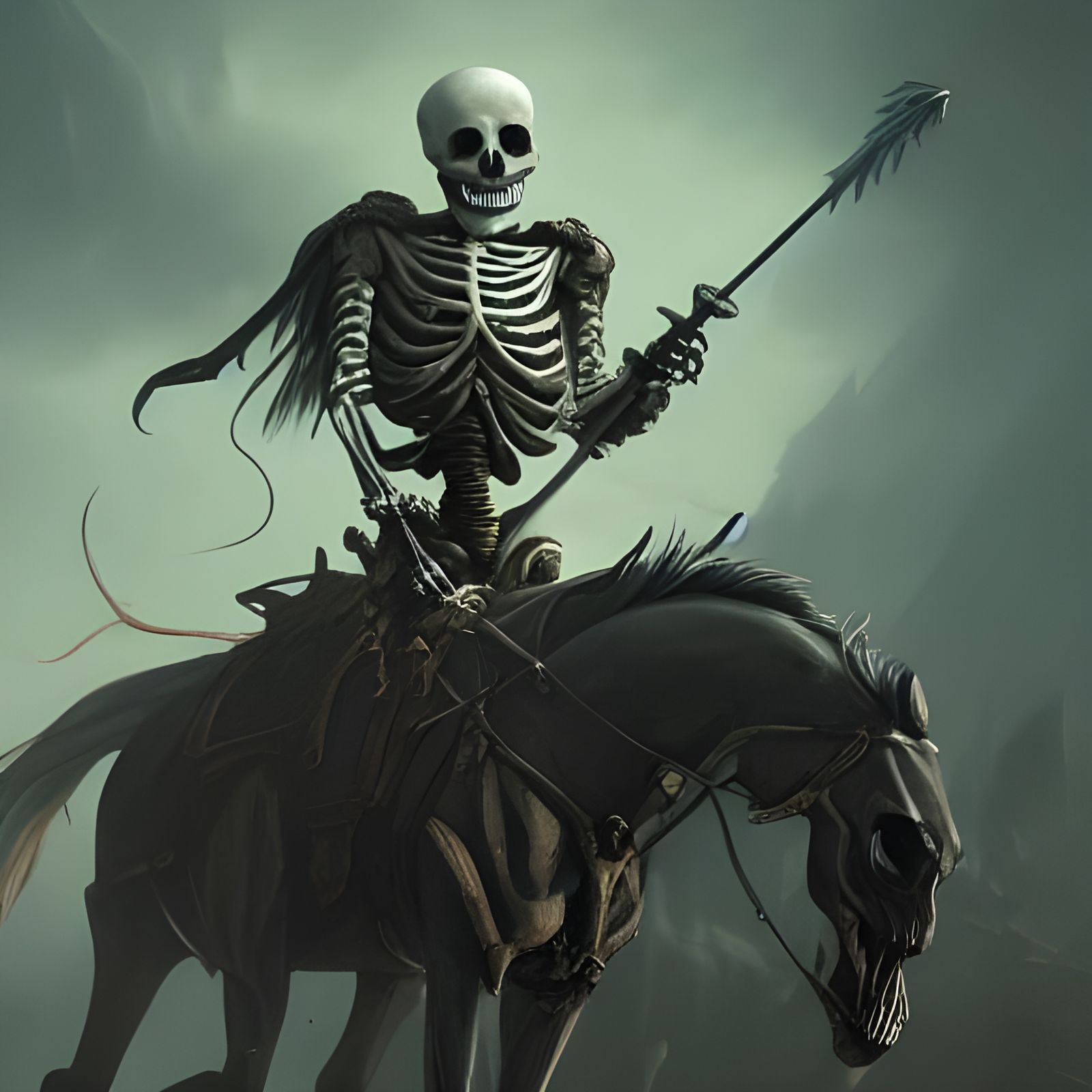 Grinning Skeleton Rider in Dark Fantasy Style