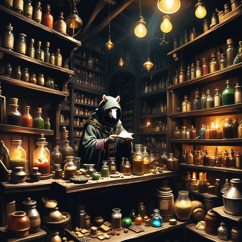Ratkin Alchemist's Shop in Comic Book Style
