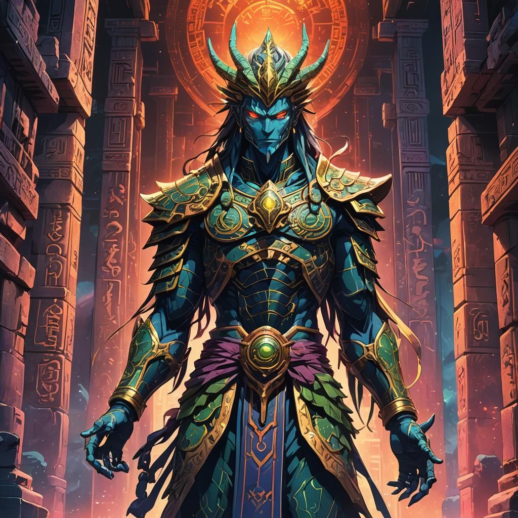 Anime God in Ancient Temple: Studio Trigger Style