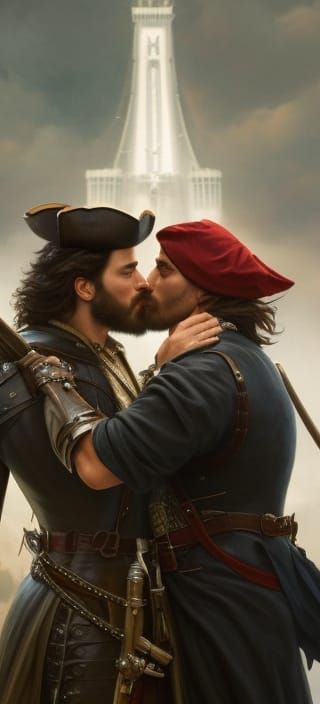 Romantic Pirate Kiss: Art Nouveau Portrait