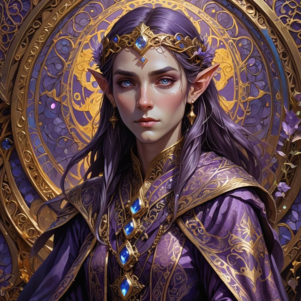 Androgynous Elf with Purple Robes, Dark Fantasy Art