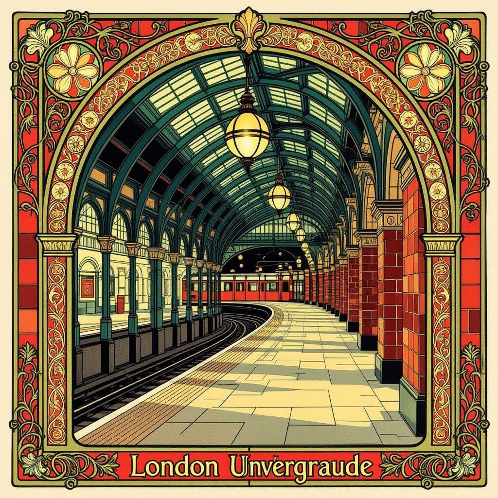 Art Nouveau London Underground Station with Oxblood Tiles