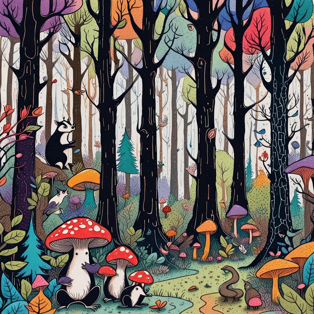 Whimsical Forest Doodle Art Children's Illustration
