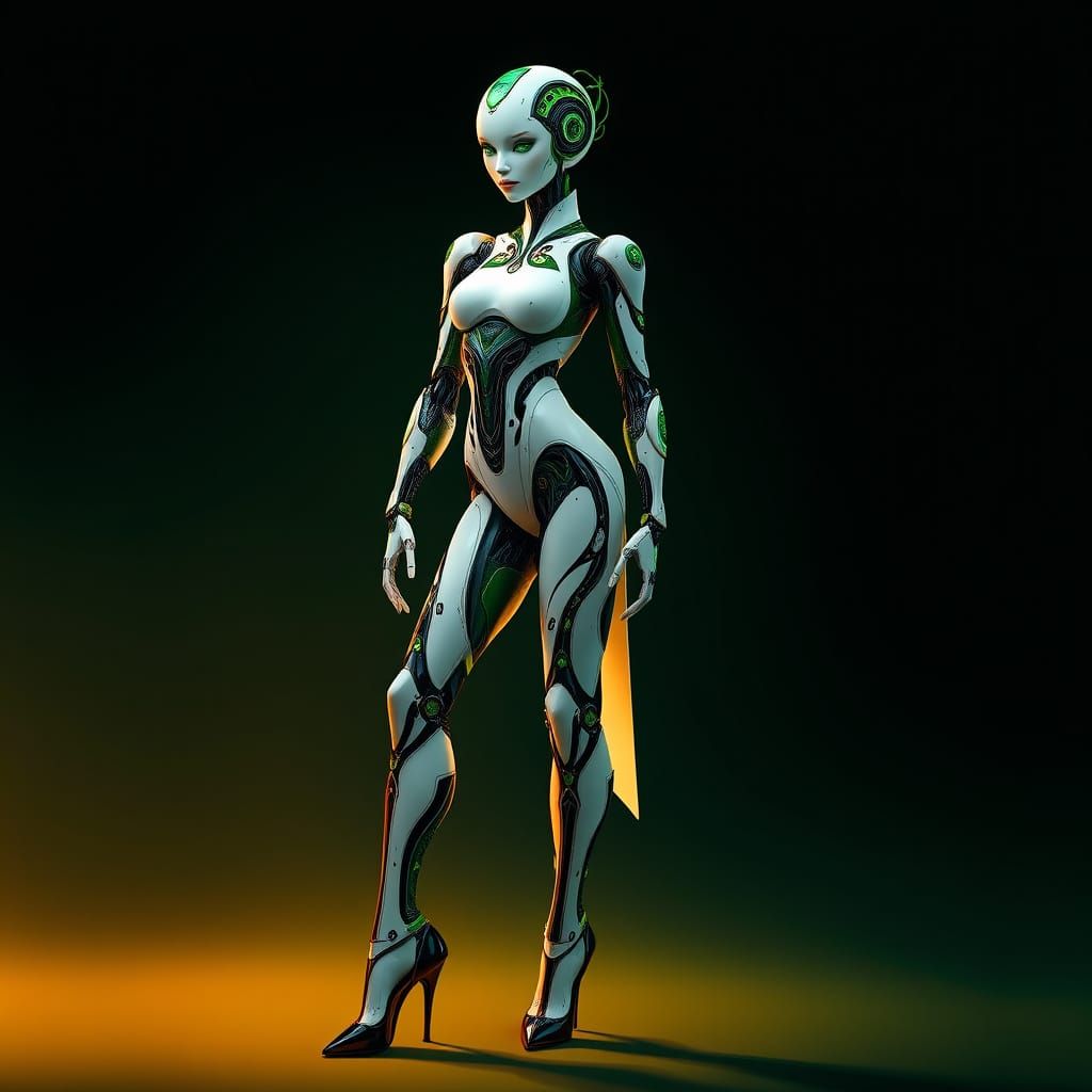 Elegant Robot Goddess in Art Nouveau Style