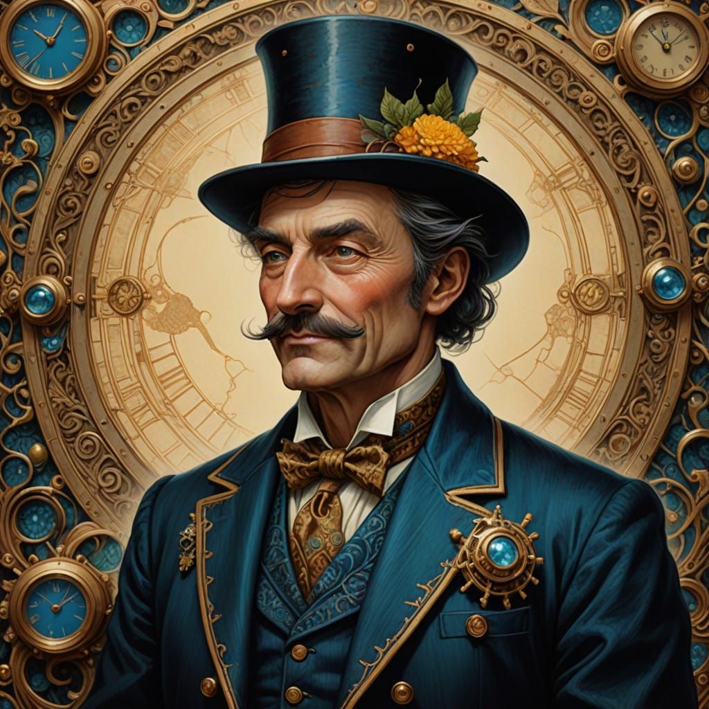 Whimsical Steampunk Gentleman with Mischievous Grin