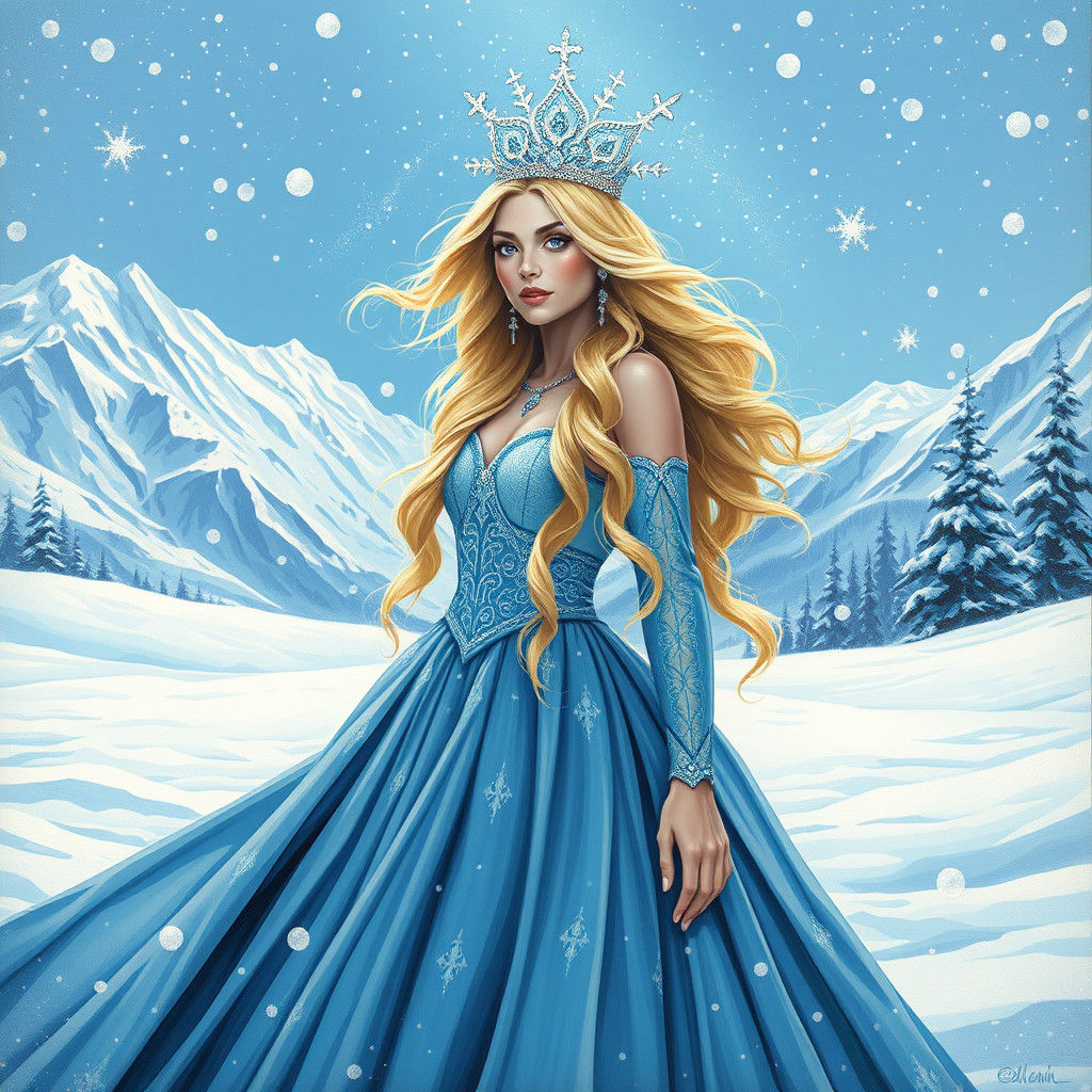 Snow Queen in Winter Wonderland, Street Art Style