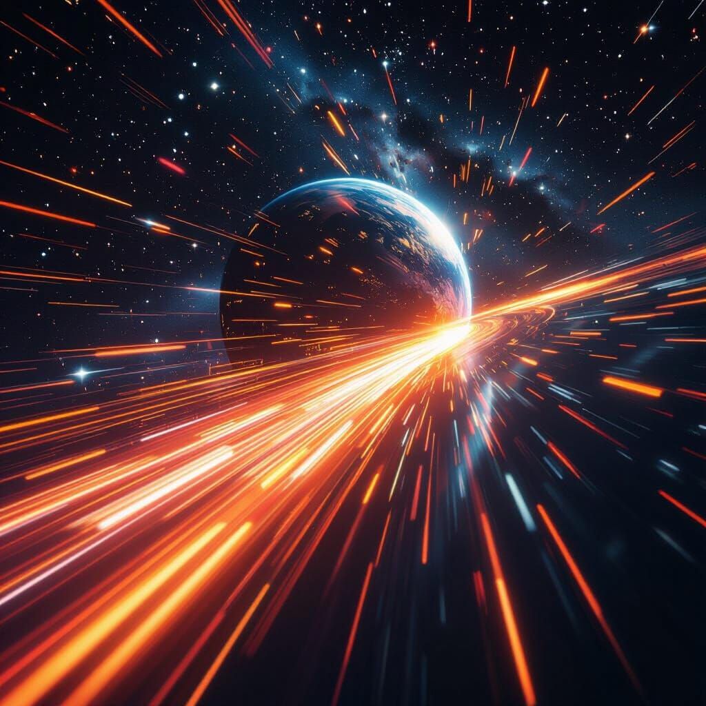 Rapidly Spinning Earth with Glowing Trails in Cinematic Styl...