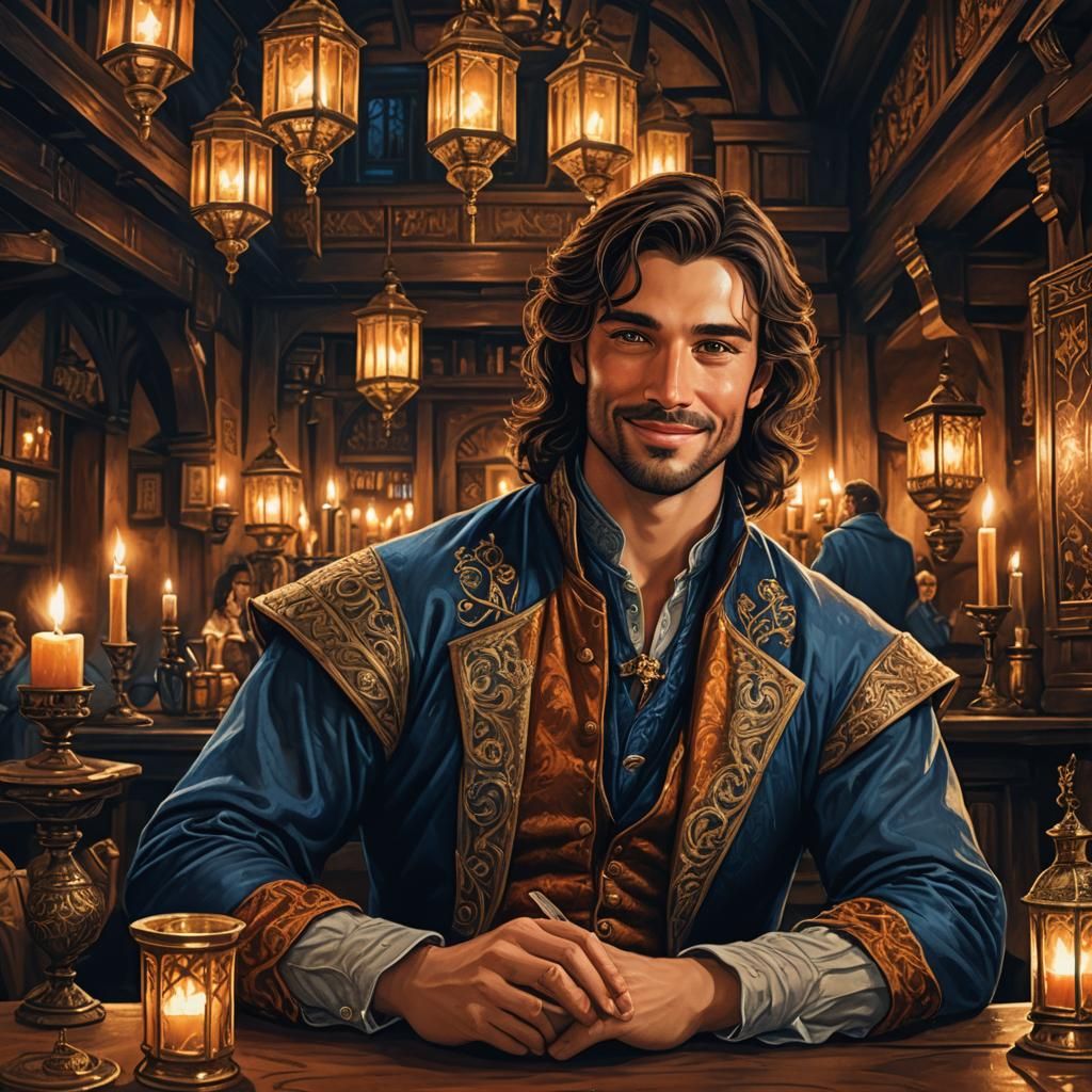 Handsome Rogue in Tavern: Renaissance-Inspired Portrait