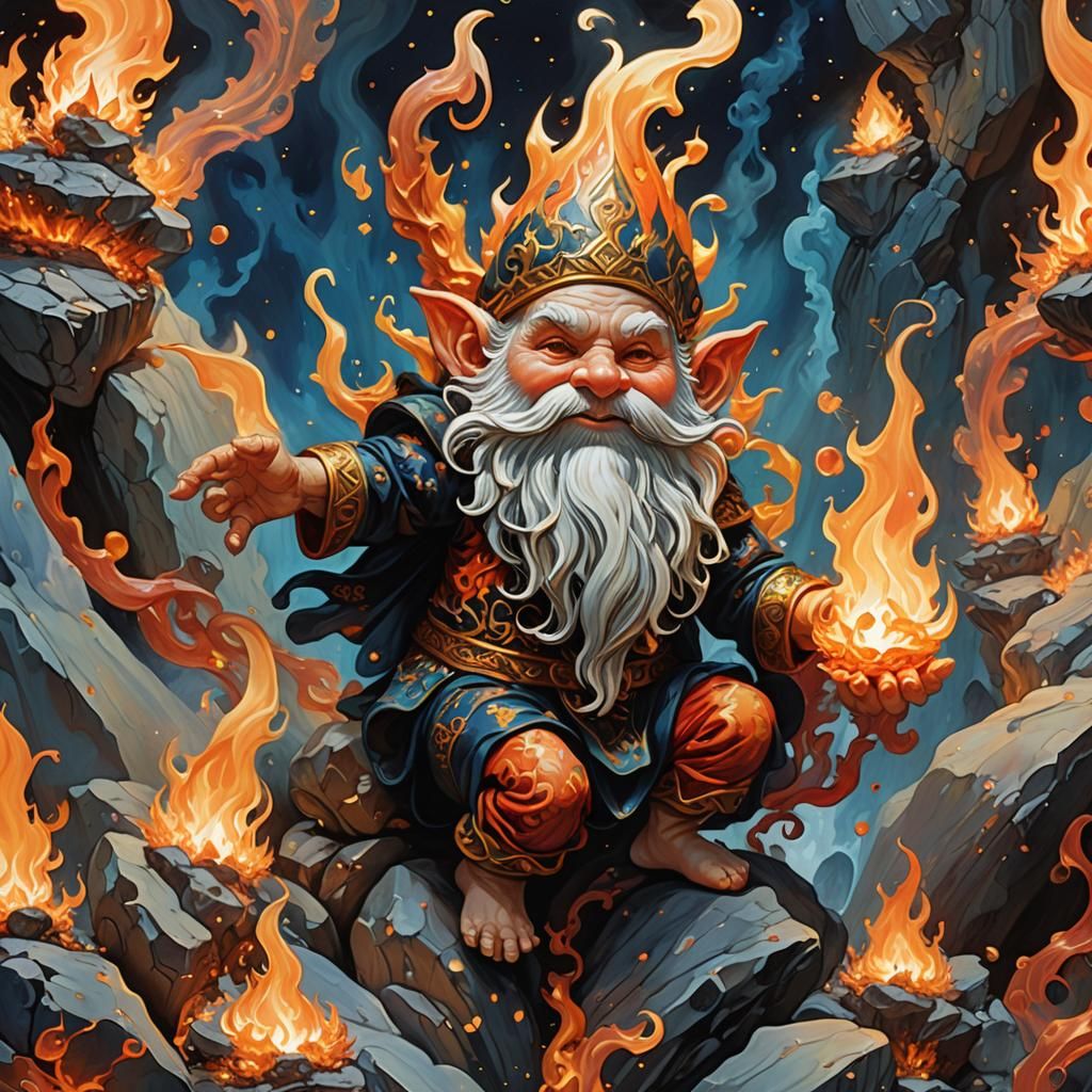 Fiery Gnome Djinn Dances in Impressionistic Style