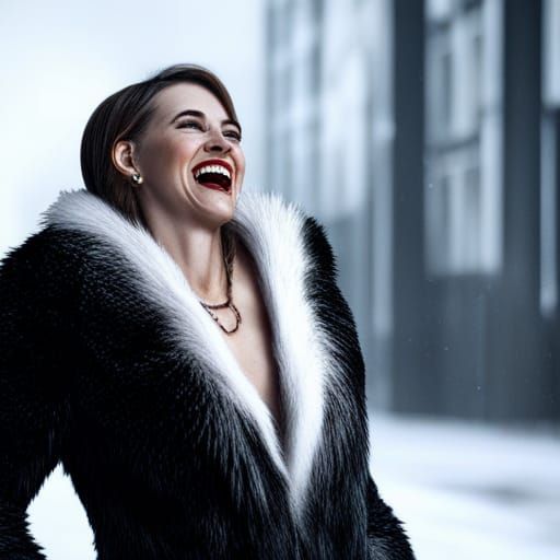 Female Mafia Boss Laughing in Snow