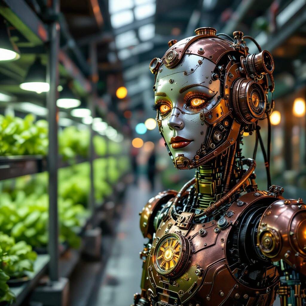 Steampunk Automaton with Copper Details on Martian Street