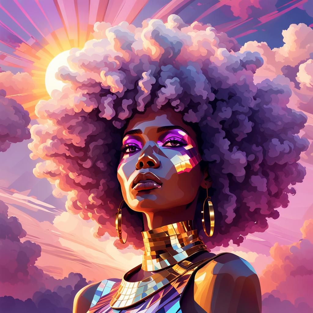 African Surrealism: Woman with Afro in 80s Style