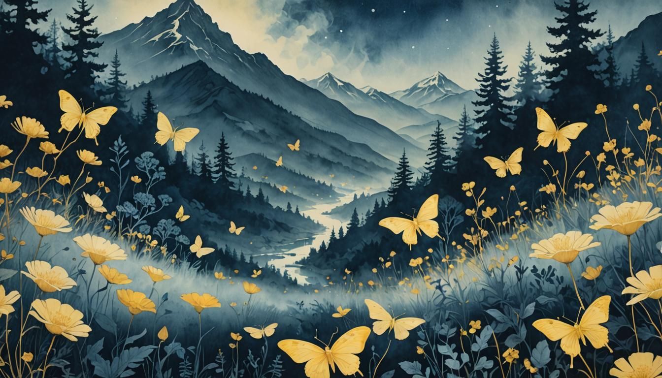 Ethereal Cyanotype Landscapes with Bioluminescent Flora