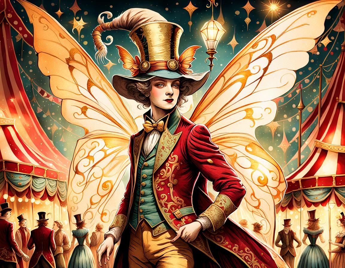 Elven Fairy at Victorian Circus: Whimsical Illustration