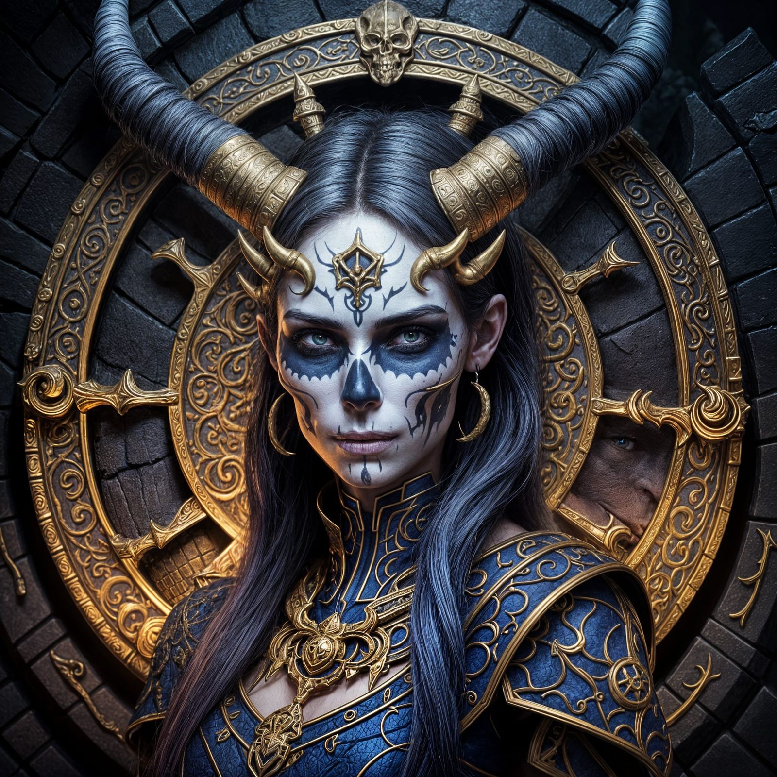 Skull-Faced Woman with Horns: Fantasy Concept Art