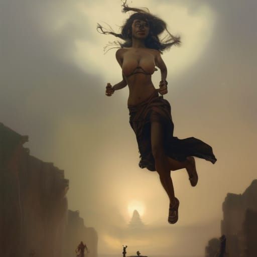 Surreal Steampunk Woman Running in Oil