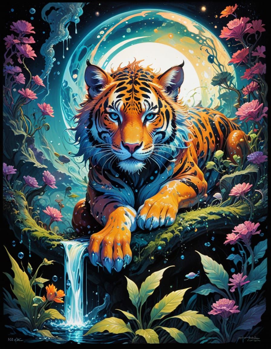 Alien Warrior in Art Nouveau Sci-Fi Art with Psychedelic Pat...