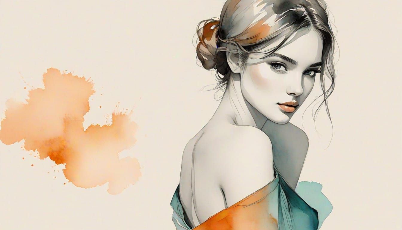 Ethereal Young Woman in Orange and Teal