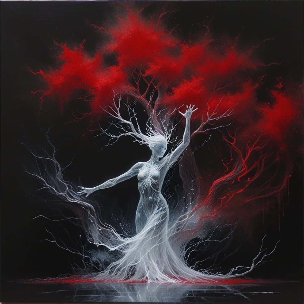 Translucent Tree Spirit in Acrylics, Light and Shadow