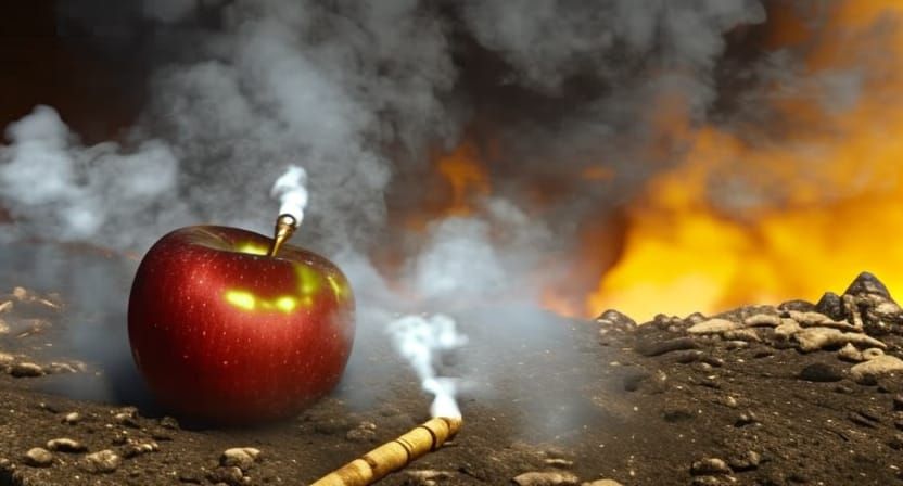 Steampunk Apple with Smoking Worm in 8K
