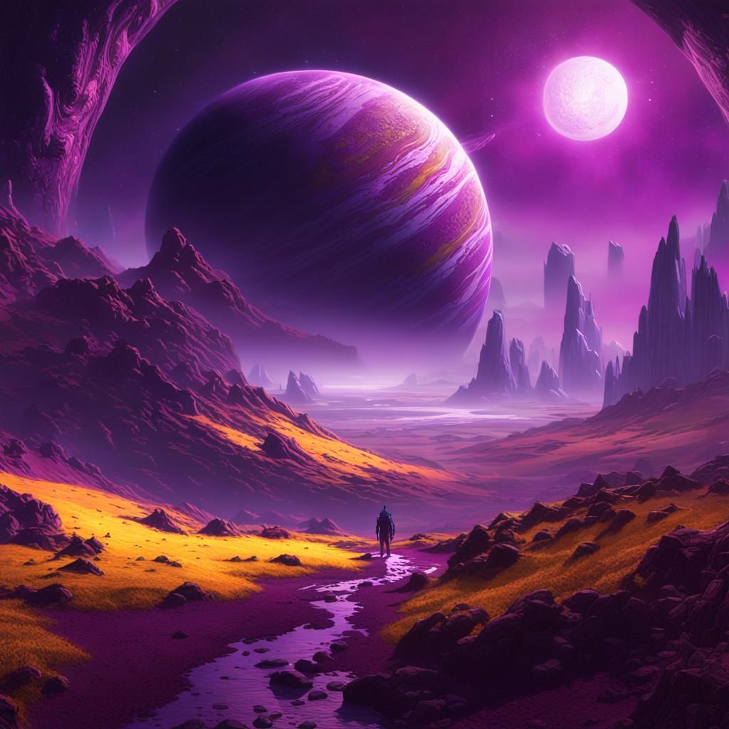 Epic Purple Planet in Dark Fantasy Style