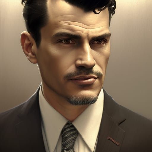 1950s Gentleman Portrait in Art Nouveau Style