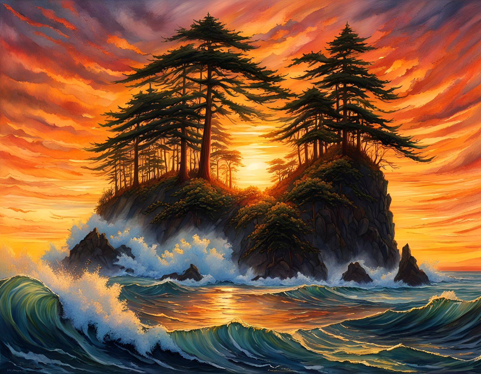 Pacific Ocean Sunset at Cape Meares, Hyperrealistic Art