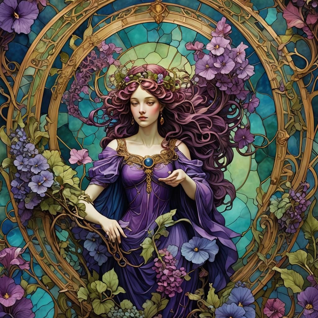 Art Nouveau Angel with African Violet Palette