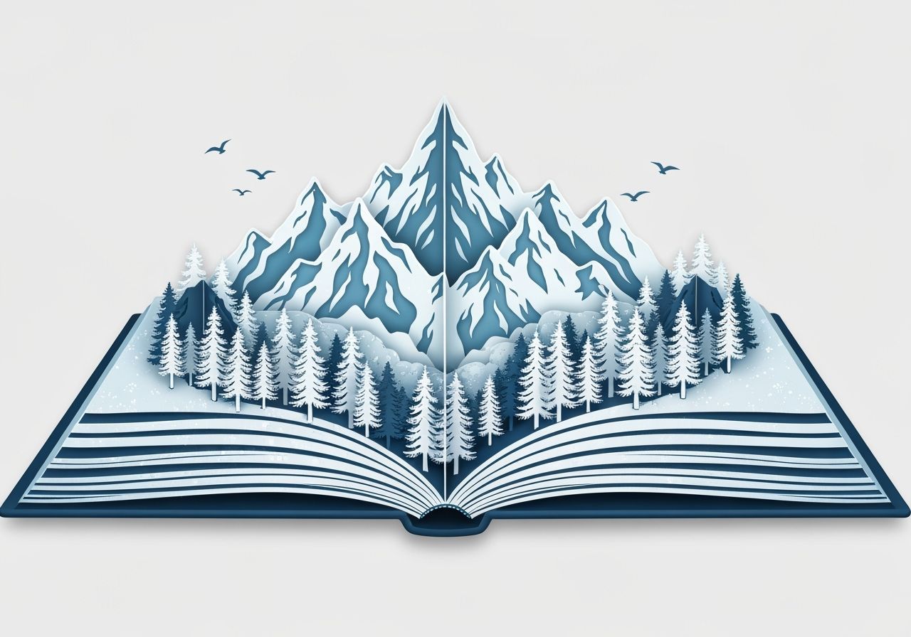 Mountain Landscape Pop-Up Book Illustration in Paper Cut-Out...