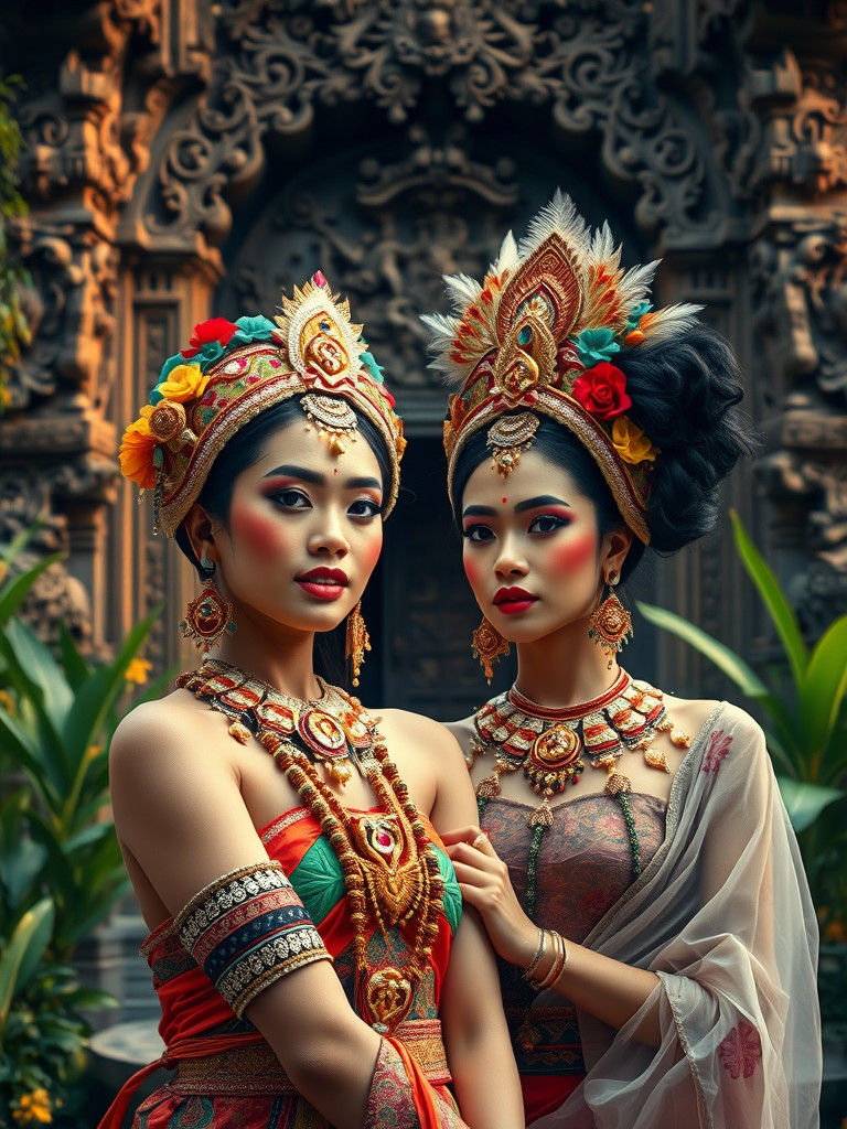 Indonesian Dancers in Ornate Dress, Photorealistic Portrait