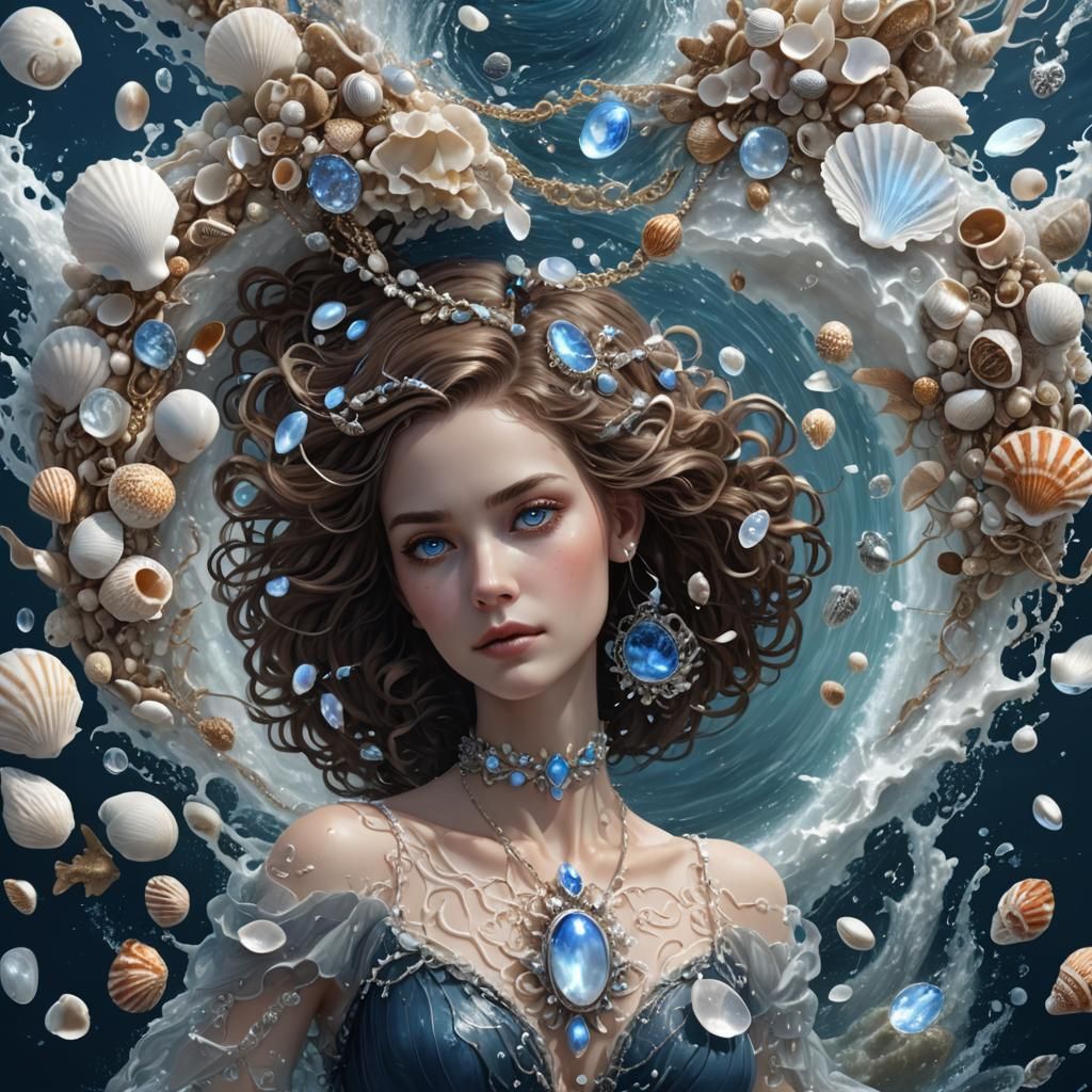Cancer Female Floating in Ocean, Fantasy Concept Art