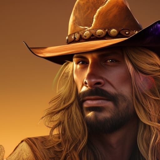 Handsome Cowboy Portrait in Detailed Matte Painting