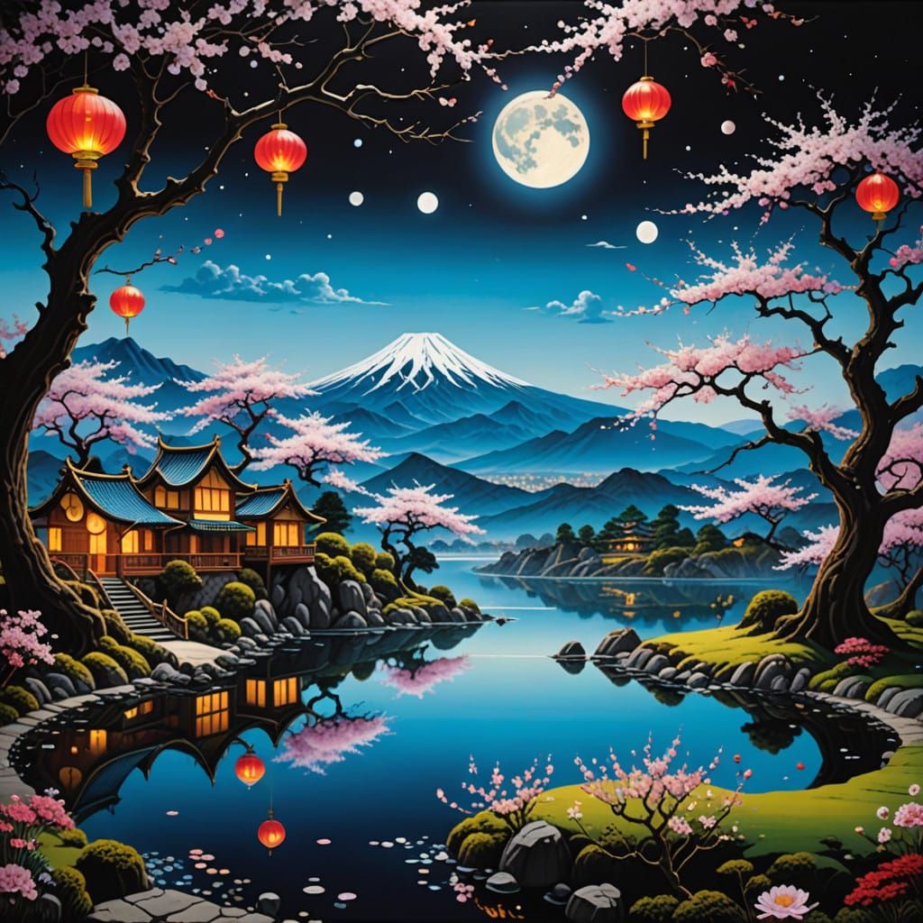 Dreamlike Cherry Blossom Landscape in Japanese Aesthetic