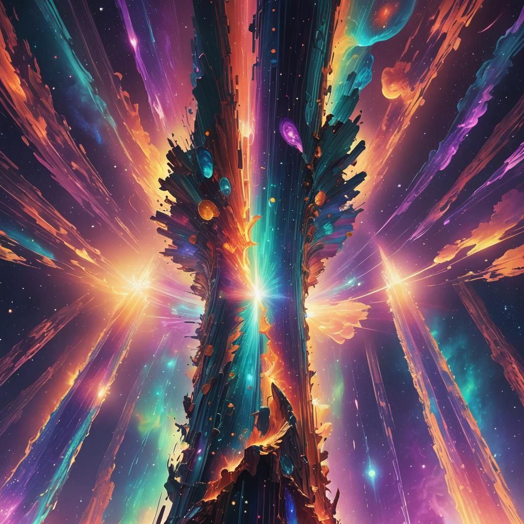 Cosmic Pillar Emitting Harmonious Frequencies in Digital Art