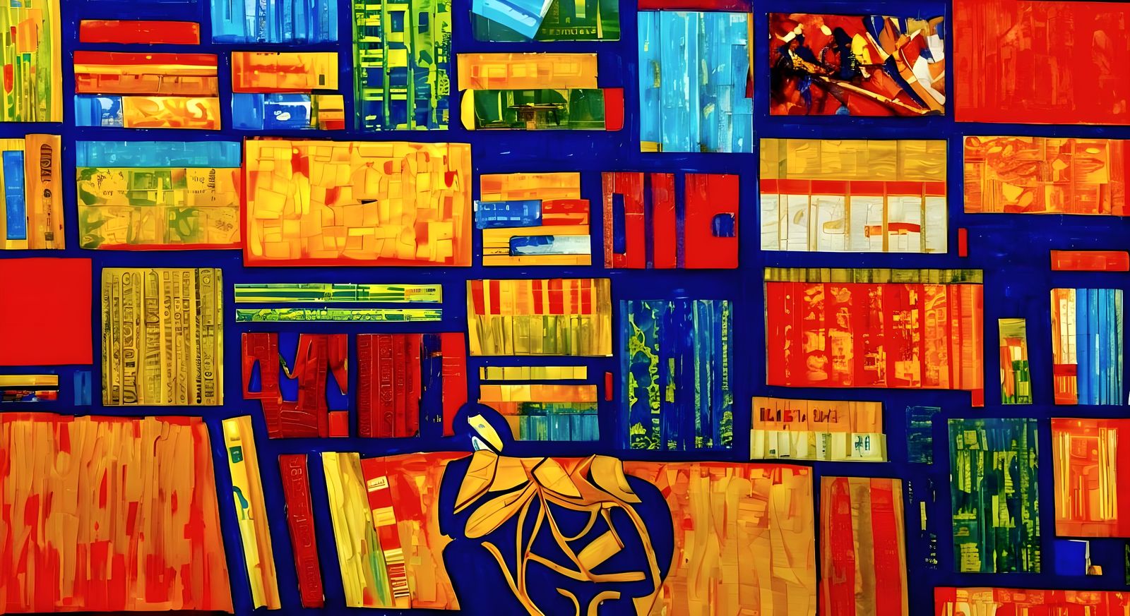 Dr. Strange in a Cube of Books, Neo-Impressionist Oil Painti...